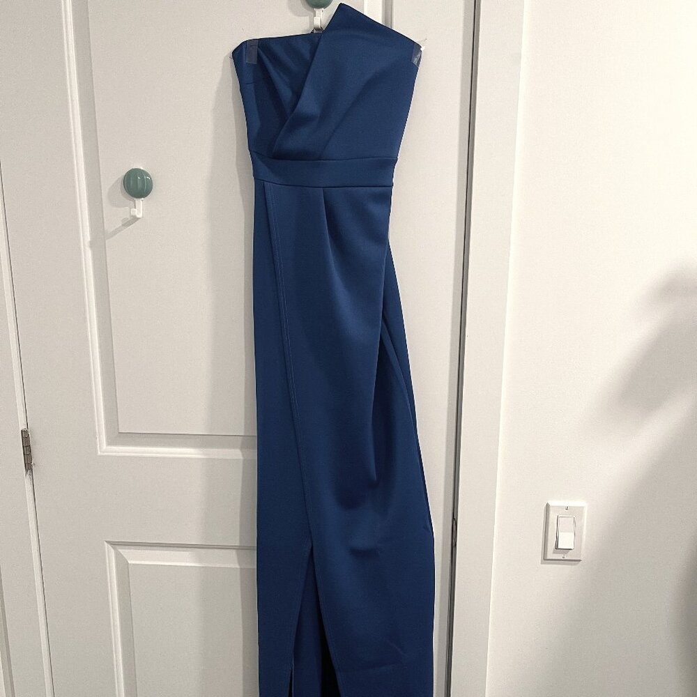 Boohoo Strapless Long Blue Dress